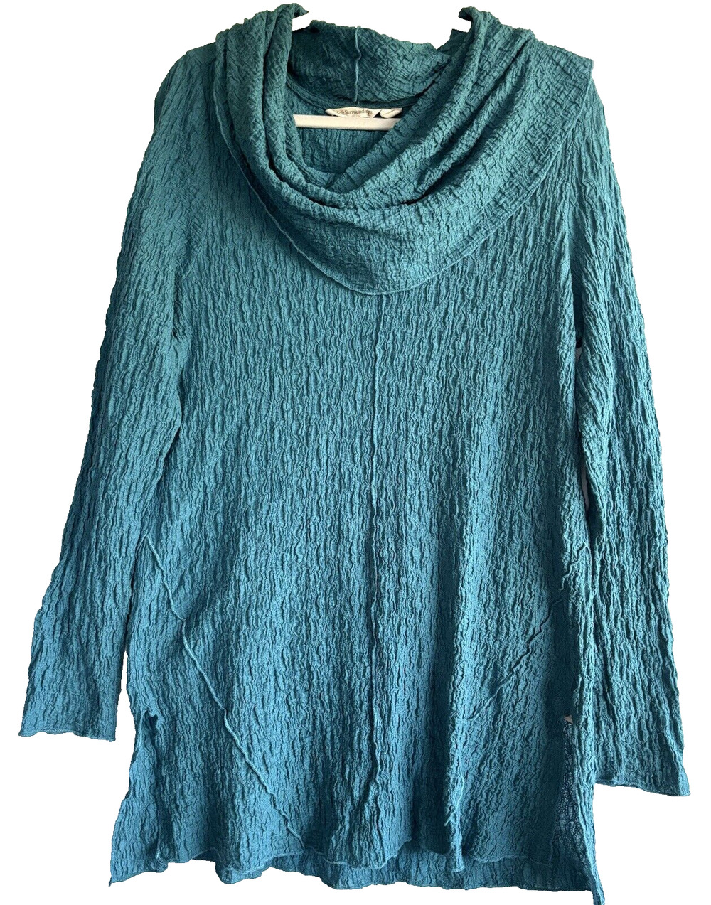 Soft Surroundings Rowan Blue Long Sleeve Crinkle Cowl Neck Tunic Top Size L